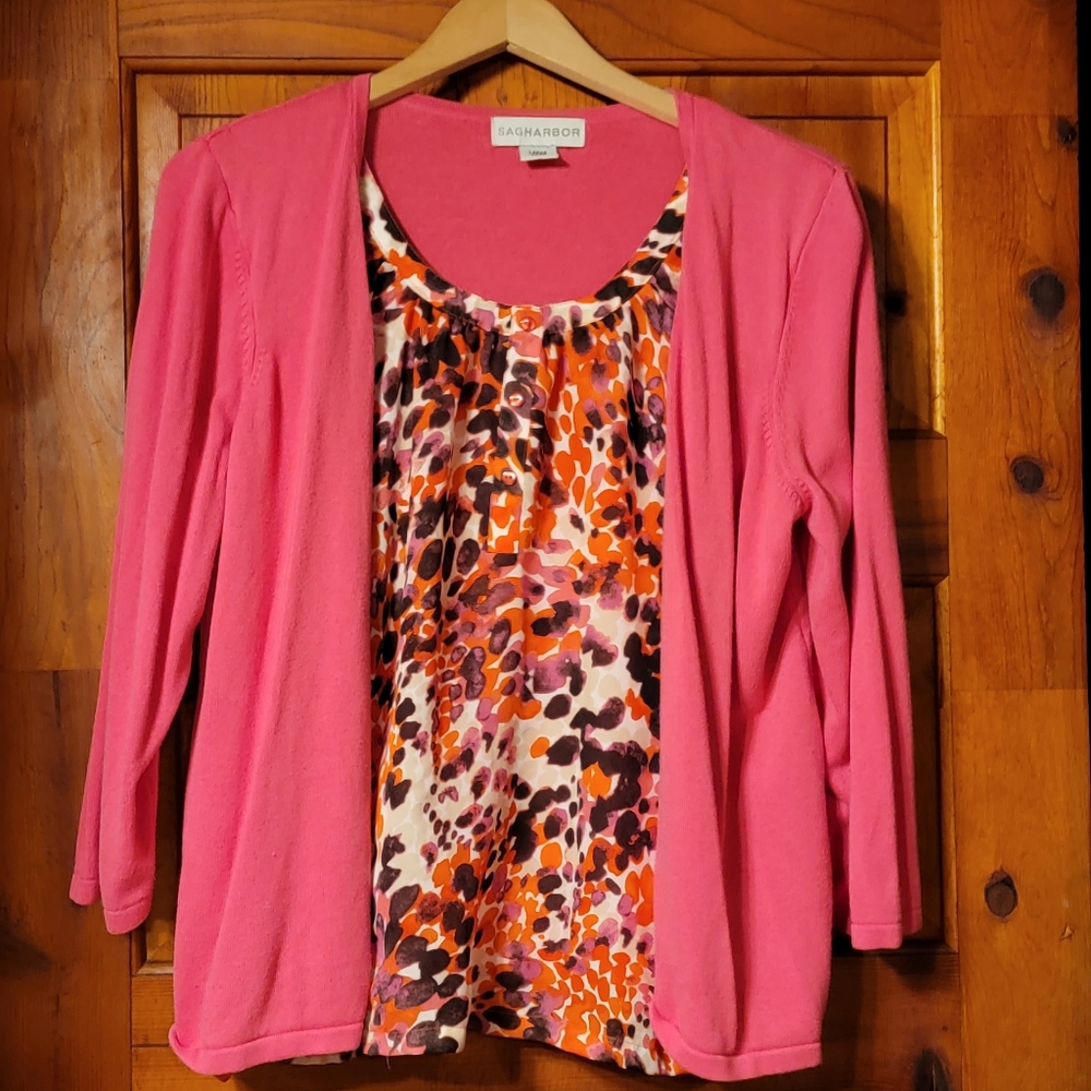 💖Sag Harbor SzLg blouse with attached cardigan